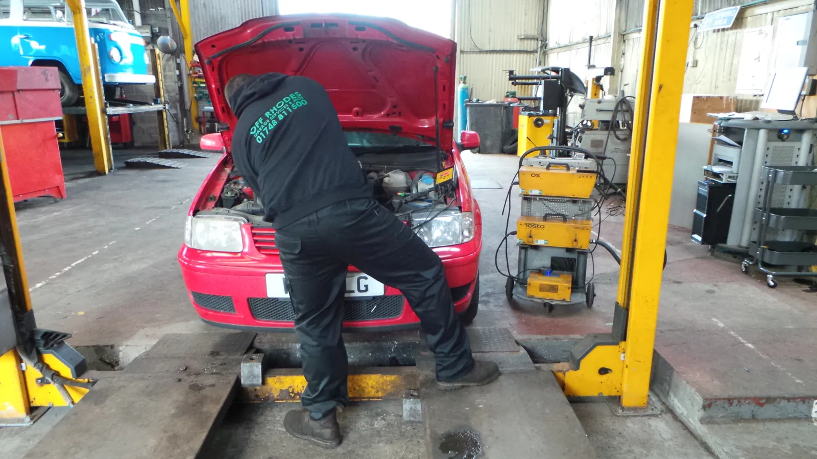 MOT inspection in progress in the Off Rhodes test lane